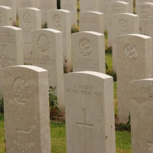 Rows Of Commonwealth War Graves Headstones At A Cemetery In Flanders Fields