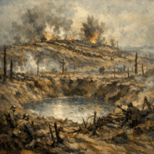 Impressionistic Painting Of Messines Ridge Mine Crater With Soldiers And Dawn Light On A Wwi Battlefield Tour With Visit Flanders Fields