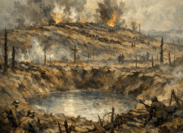 Impressionistic Painting Of Messines Ridge Mine Crater With Soldiers And Dawn Light On A Wwi Battlefield Tour With Visit Flanders Fields