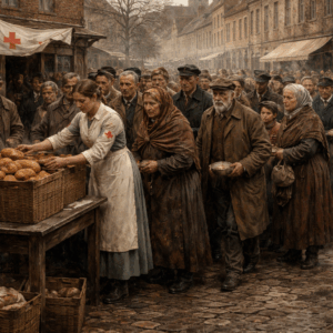 Belgian Civilians Queueing For Food Relief In Occupied Flanders During World War I With Visit Flanders Fields