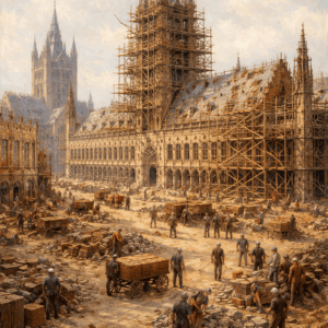 Impressionistic Painting Of Wwi Logistics Near Poperinge With Supply Wagons And Soldiers, Visit Flanders Fields